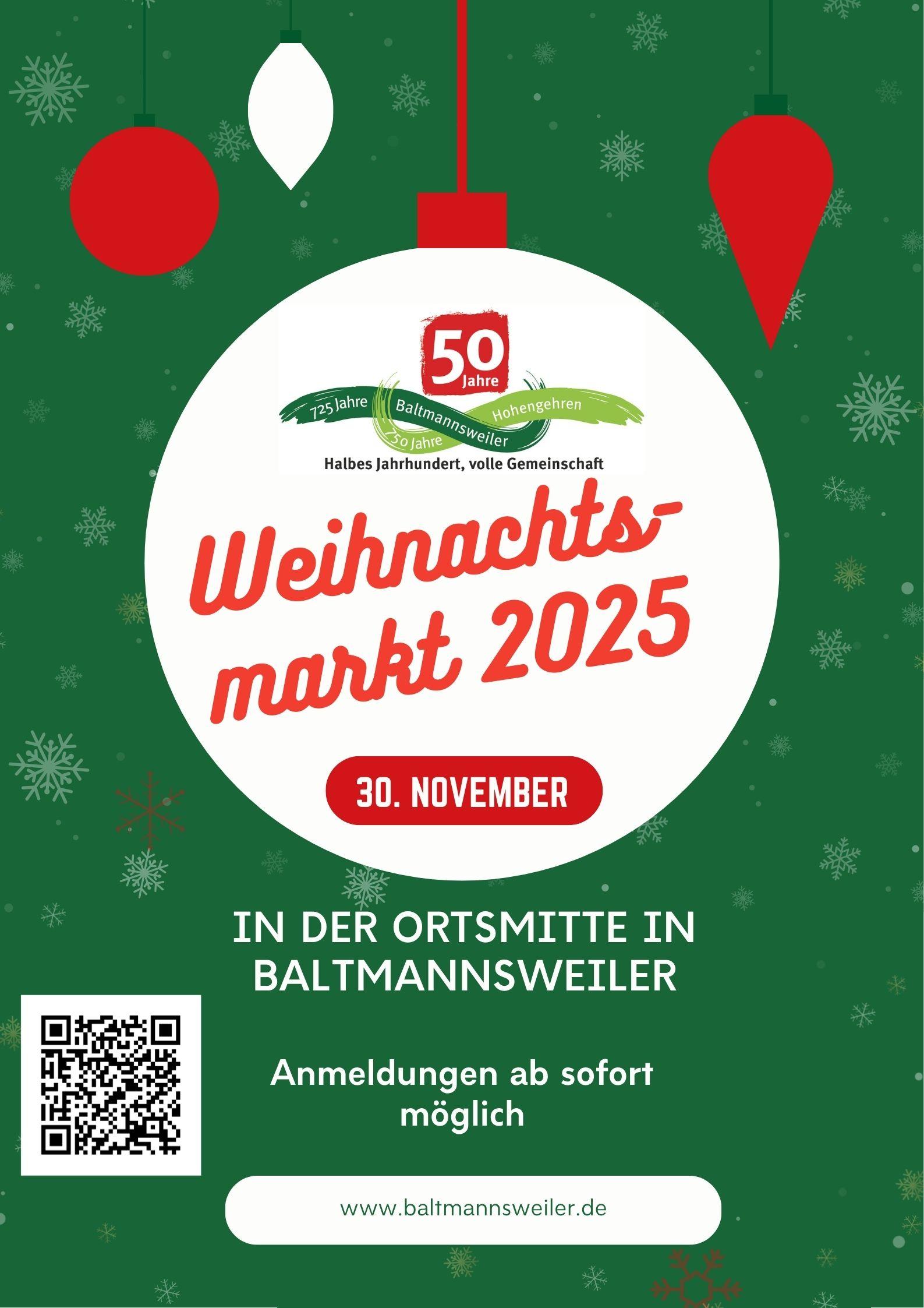 Anzeige Weihnachtsmarkt Baltmannsweiler am 30.11.2025