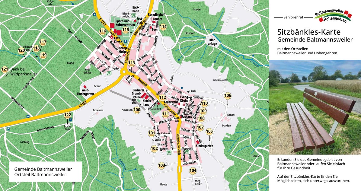 Sitzbänkles-Karte mit Nummerierungen im Ortsteil Baltmannsweiler