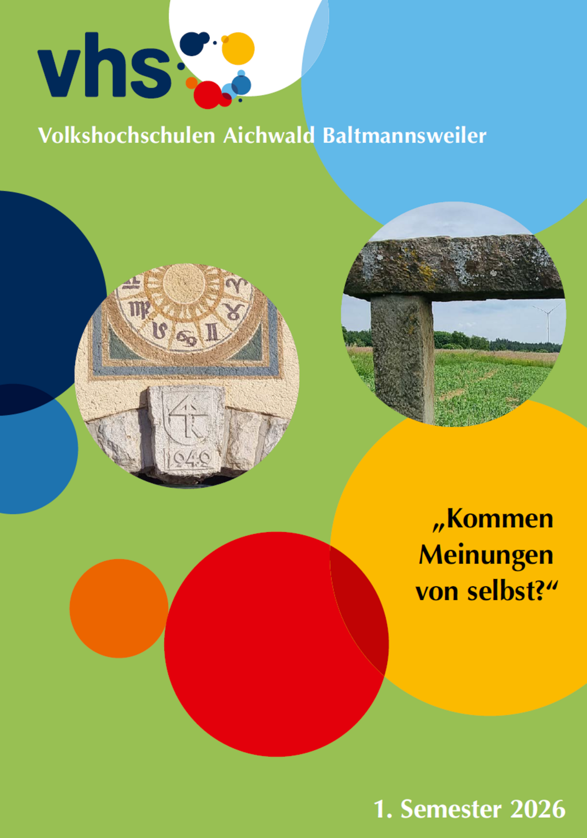 Titelseite des VHS Aichwald Baltmannsweiler Programmheftes für das 1. Semester 2026