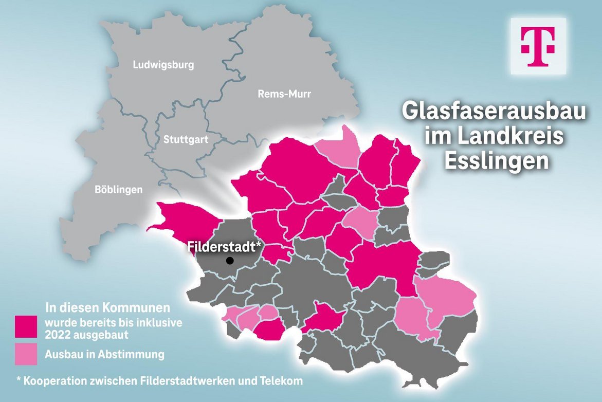 Übersicht Glasfaserausbau im Landkreis Esslingen Stand 2022