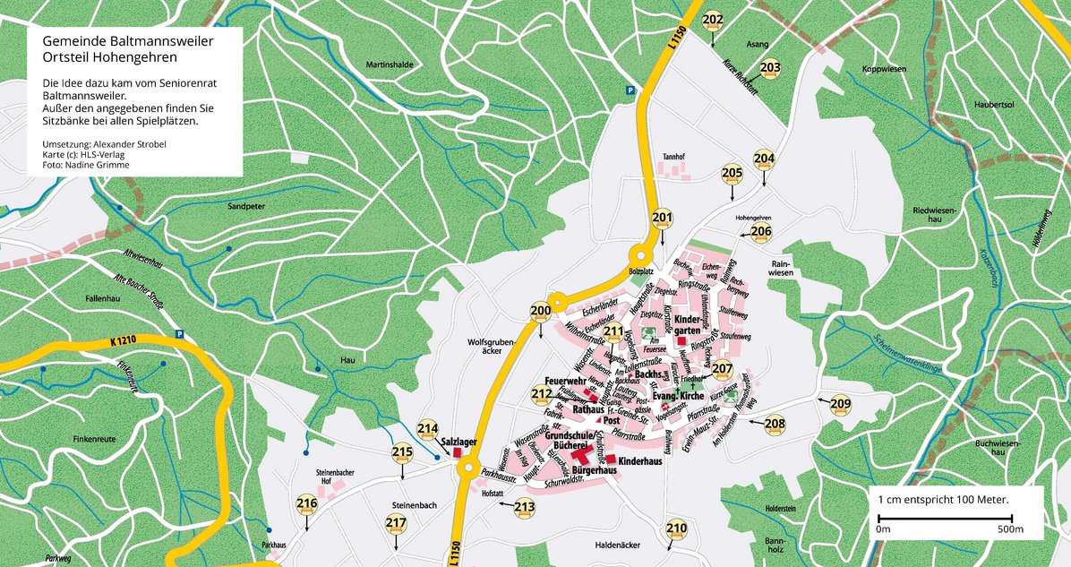 Sitzbänkles-Karte mit Nummerierungen im Ortsteil Hohengehren