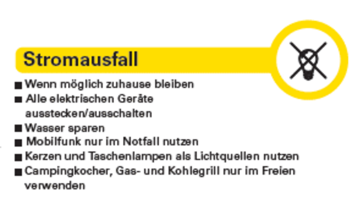 Stromausfall.png Beschreibung, wie man sich im Notfall bei einem Stromausfall verhalten soll.
